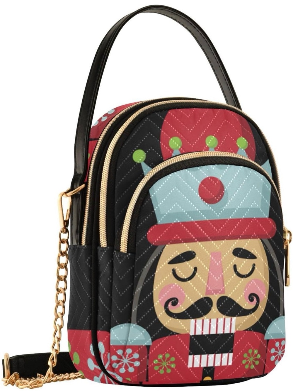 New Nutcracker Print Black and Red Crossbody Bag Purse Handbag Shoulder Bag